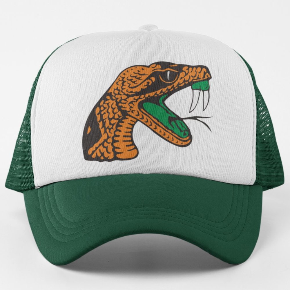 NEW Florida A&M Rattlers Logo Foam Trucker Mesh Snapback Hat 2-TONE DARK GREEN